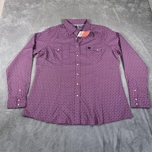 Cinch Shirt Womens 2XL Pink Geometric Western Pearl Snap Long Sleeve Miller Ranc